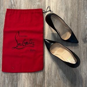 EUC! Christian Louboutin Black Leather Red Sole High Heel Pumps
